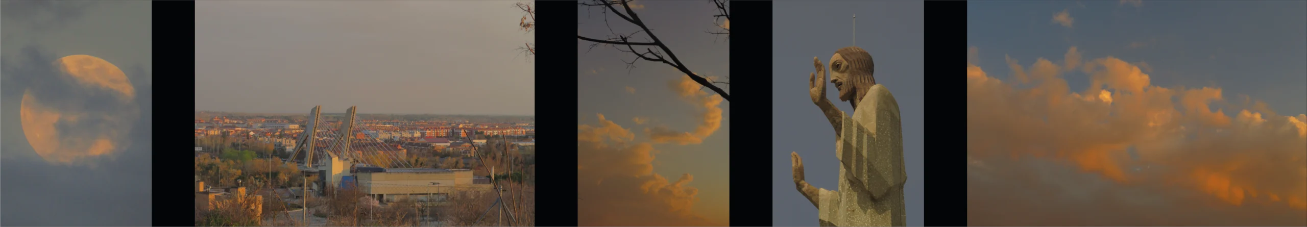 professional photography of a city landscape, clouds and a christ